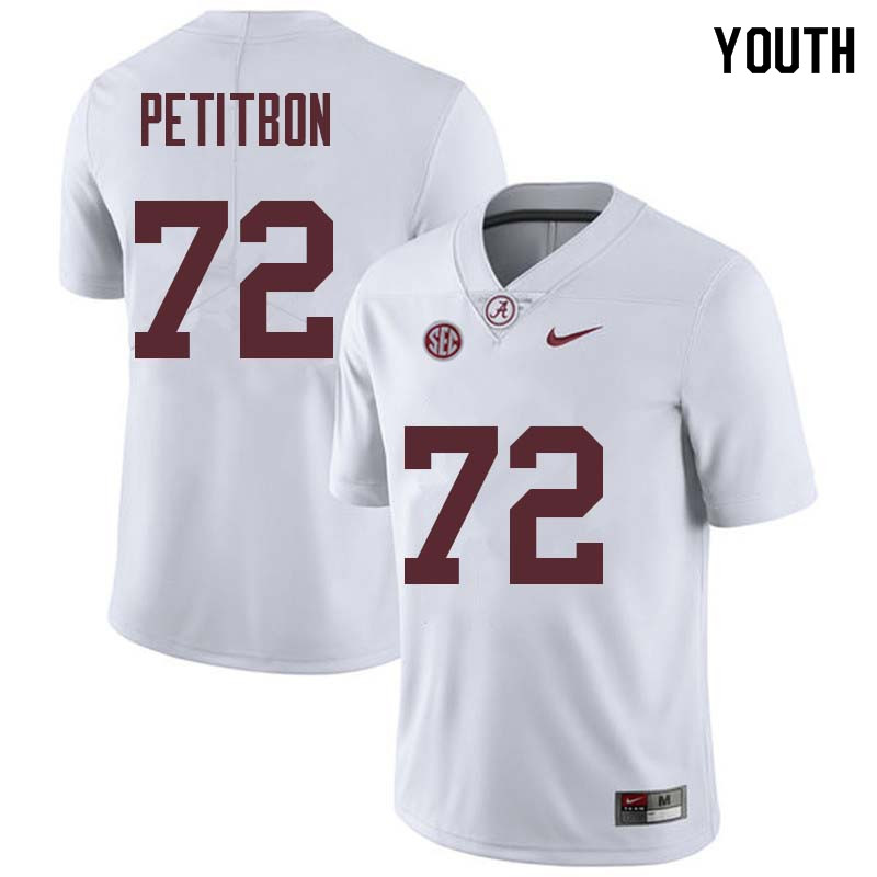 Alabama Crimson Tide Youth Richie Petitbon #72 White NCAA Nike Authentic Stitched College Football Jersey PY16H52LJ